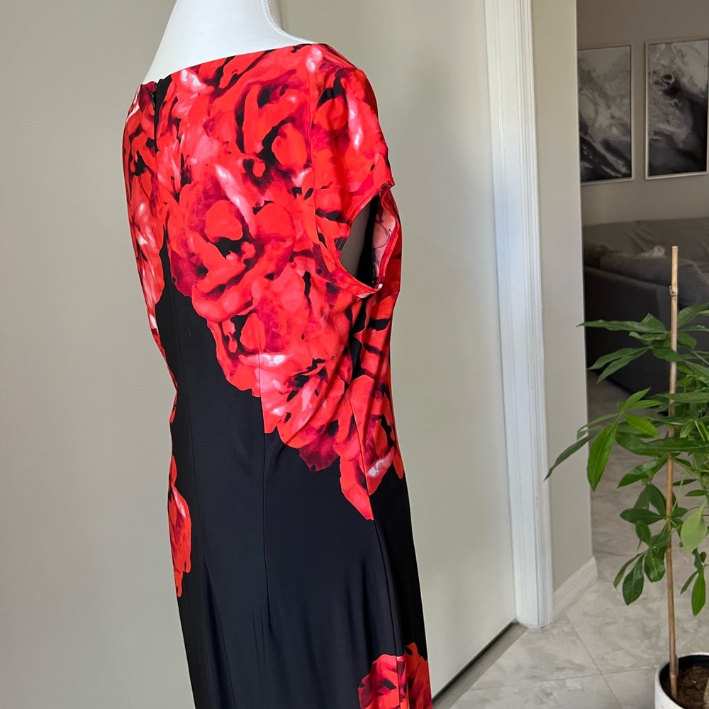 Cache Red Petal Black Cocktail Midi Dress - Picture 3 of 6